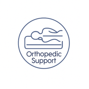 Text reads 'Orthopedic Support' within a circular logo design featuring a wavy line motif.
