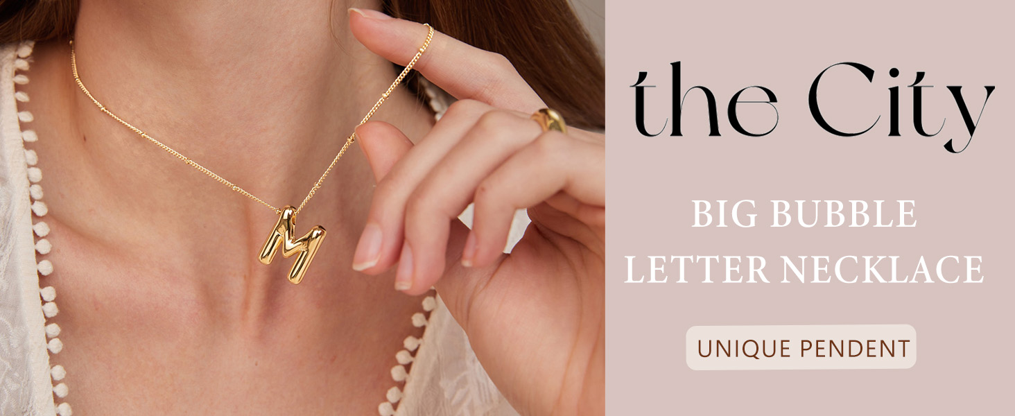 big bubble letter necklace gold for women