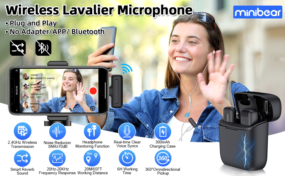 Wireless Lavalier Microphone for iPhone iPad with Charging Case Mini
