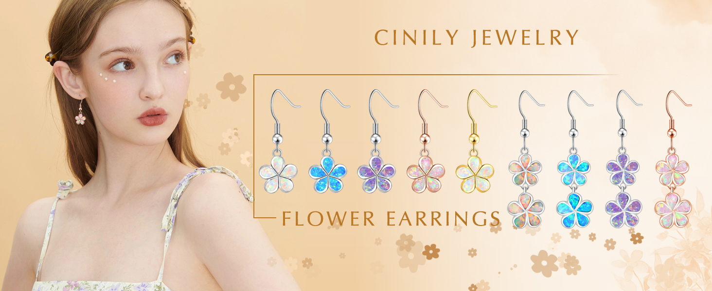 Rose Gold Plated Flower Dangle Drop Earrings Opal Earrings for Women Teen Opal Jewelry Gifts