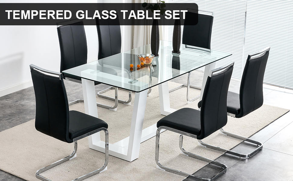 Ebullient Glass Dining Table Set for 6, 7 Piece Dining
