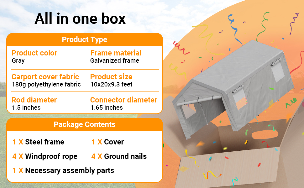 Tecfino 10x20 FT Carport, Heavy Duty Carport Canopy