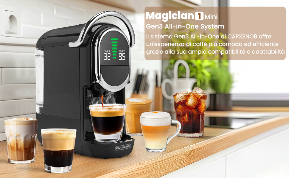 Magician1 Mini Macchina da Caffè Cialde 5in1 Gen3 All-in-One Sistema