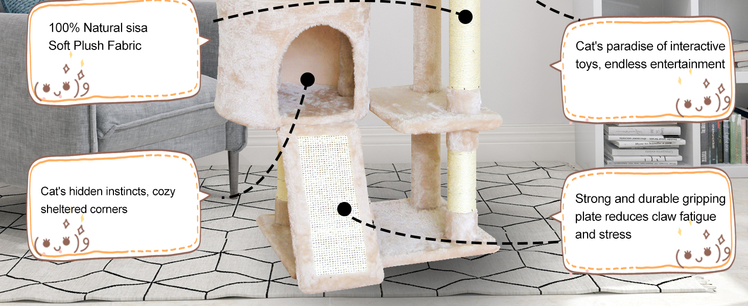 MIAO PAW 11Beige Cat Tree Cat Tower for Indoor Cats,Cat