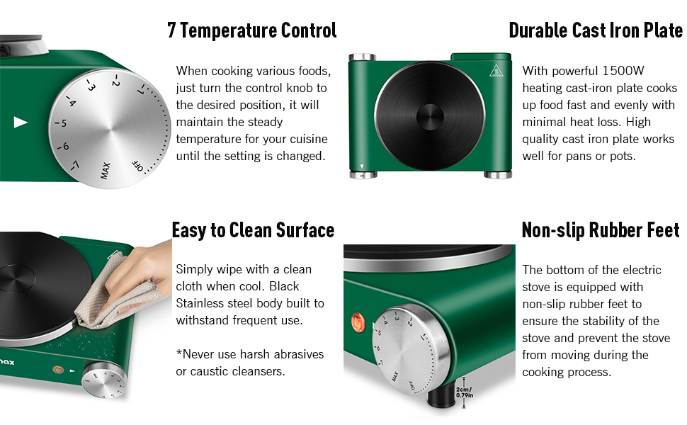 Cusimax Hot Plate Portable Electric Single Burner Cast Iron Heating
