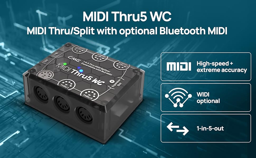 CME MIDI Thru5 WC 1in5out MIDI Thru/Split via 5pin DIN with optional Bluetooth MIDI, state