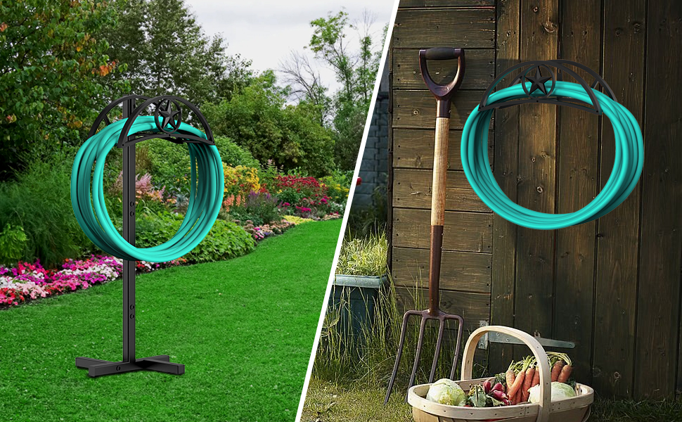 Outdoor Garden Freestanding Hose Holder Stand, Heavy Duty Metal Water Pipe Storage