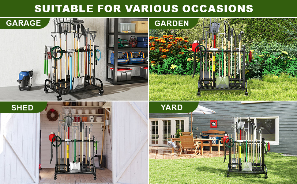 YAGEANNL Garden Tool Organizer with Wheels, Large Capacity