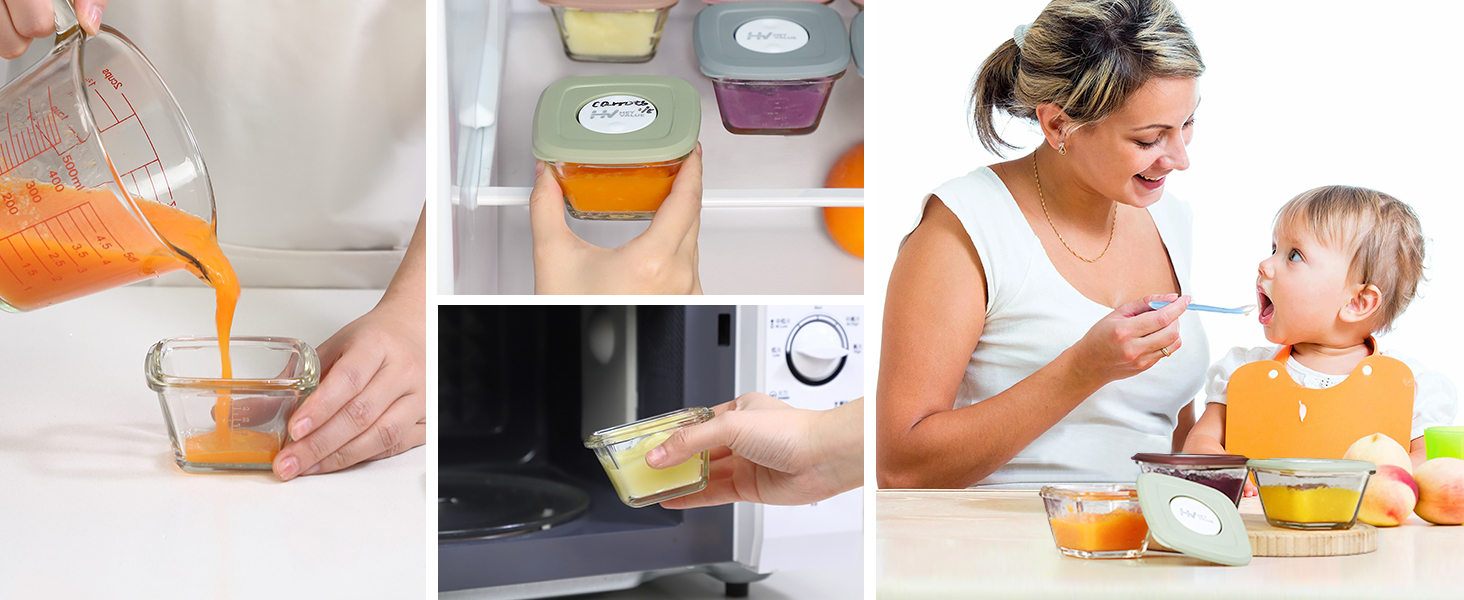 HEYVALUE Baby Food Containers 4 oz Glass Baby Food Jars