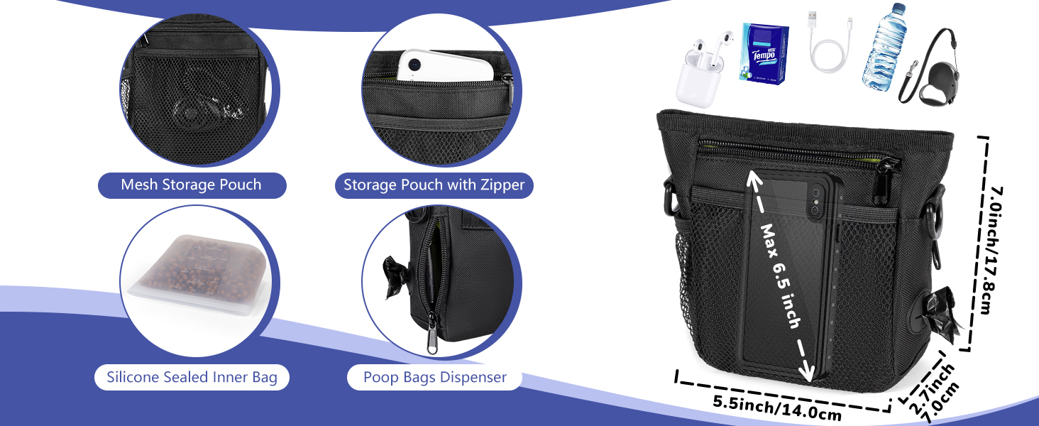 Dog Treat Bag with Magnetic Opening and Adjustable Belt Set of 4 Dogs Accessories (Clicker Dog & Bag Treats for Dogs & Backpack for Training Dogs & Poop Bag Dispenser) 12 aplus content image
