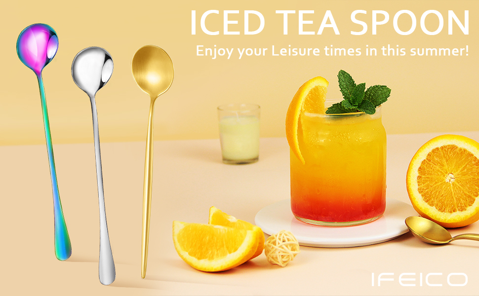 8 Pieces Iced Tea Spoon, IFeico 7.32 Inch Long Handle Spoon