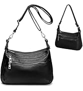 YALUXE Genuine Leather Shoulder Bag Medium Size Handbag Purse Multi Zip Pockets Crossbody Bags fo...
