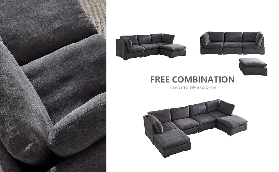 Moxoq Modern Luxury Down Filled UShaped Sectional Sofa Set