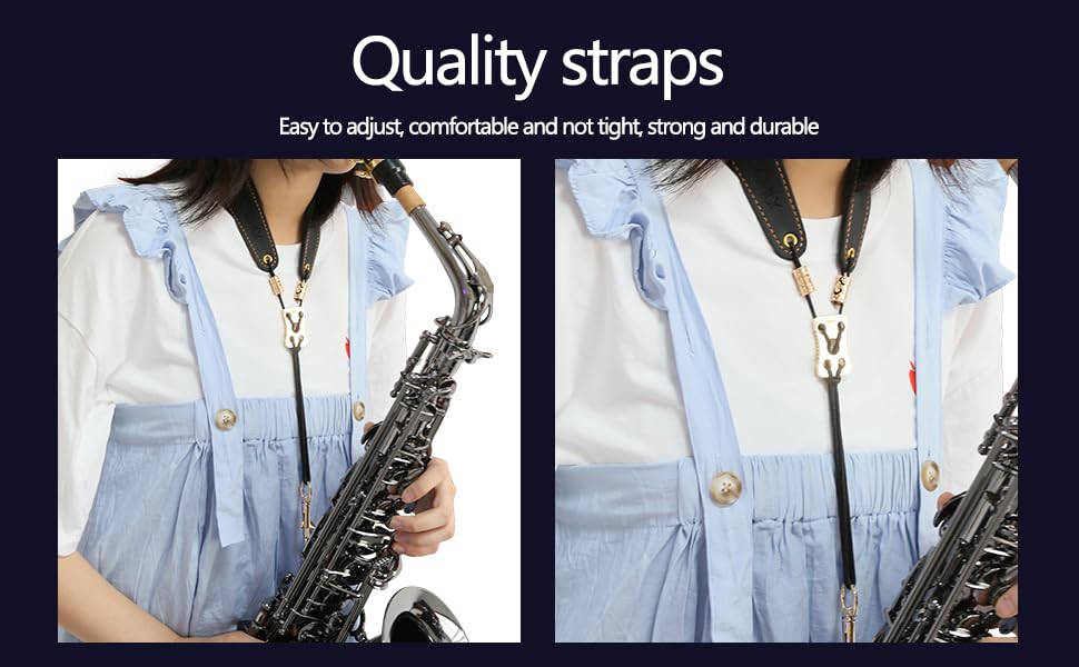 Black Super Fiber Saxophone Neck Strap with Metal Hook Adjustable for