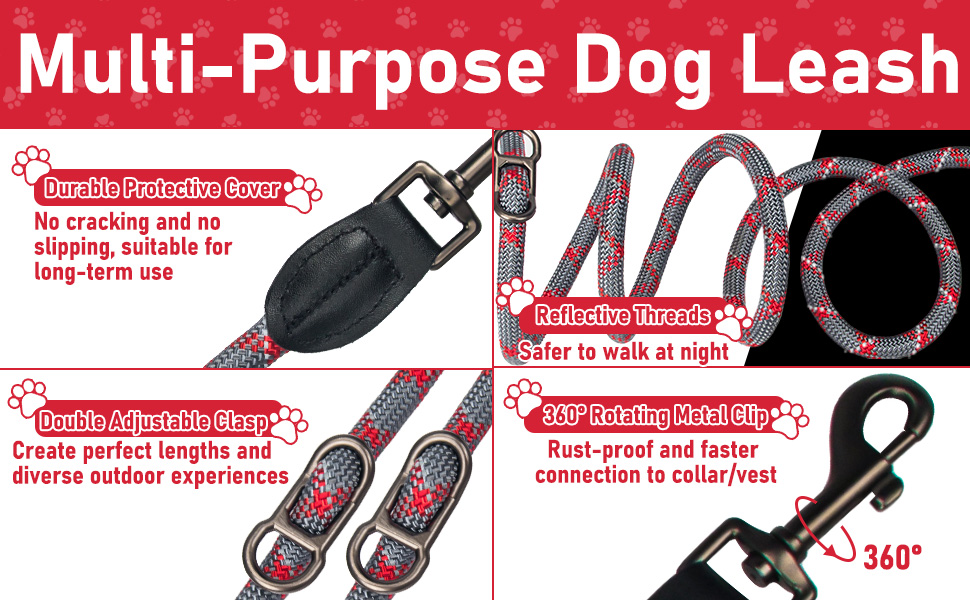 petopet Hands Free Dog Leash with Double Adjustable Clasps, 5FT 8in1 Multifunction Waist