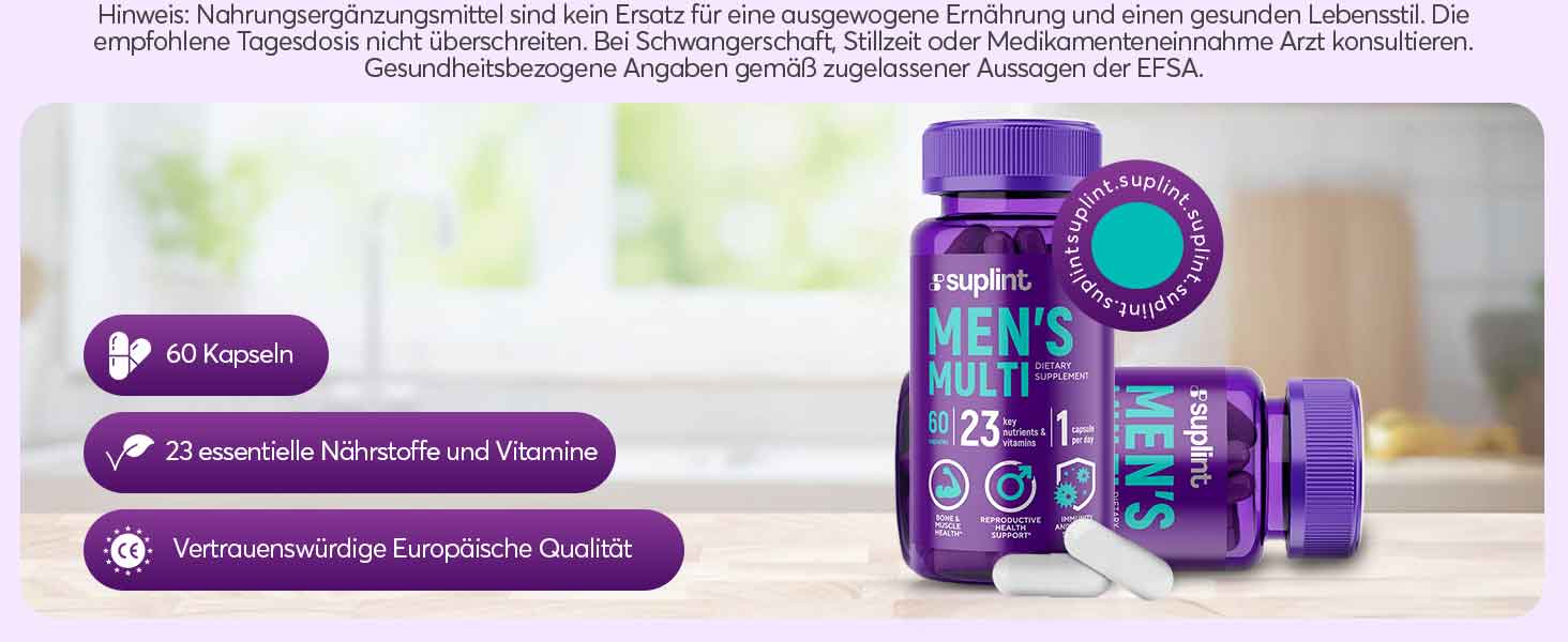 Das Produktbild zeigt lila Ergänzungsflaschen mit Aufzählungspunkten, in denen die Vorteile und Funktionen aufgeführt sind. Text teilweise sichtbar, aber im Bild nicht vollständig lesbar.