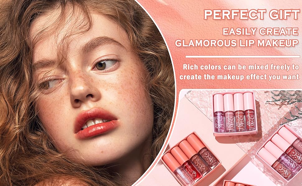 4PCS Lip Gloss Set Lipgloss Kit,Liquid Lipstick Set Shine Glossy and