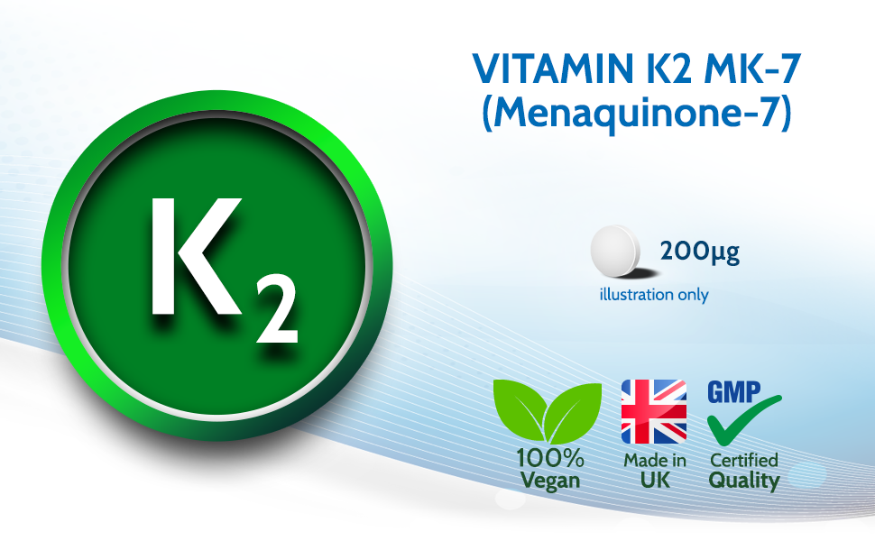 Vitamin K2 MK7 200mcg 90 Tablets (V) Natural MK7 from natto