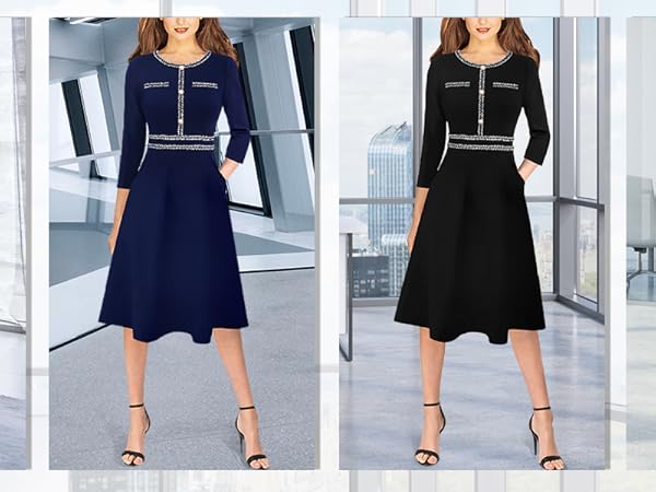 VFSHOW Womens Elegant Belted Pockets Work Office Business A