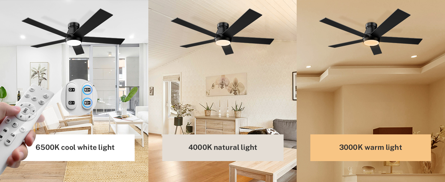 TCL 52" Ceiling Fan with Lights, Black Flush Mount Ceiling Fans