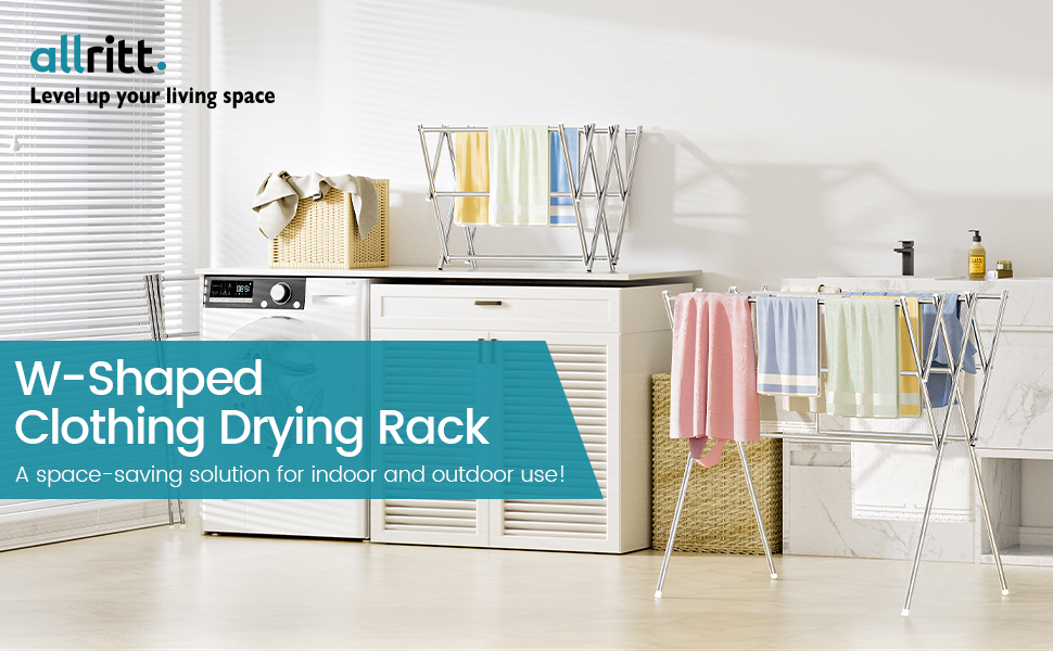 Allritt WShaped Clothing Drying Rack, Retractable Stainless Steel
