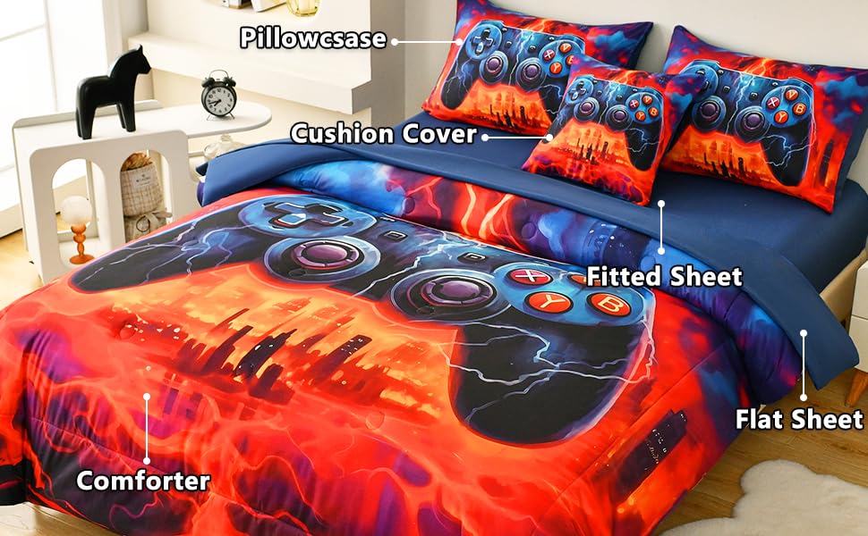 Tasselily Game Console Twin Comforter Set with Sheets