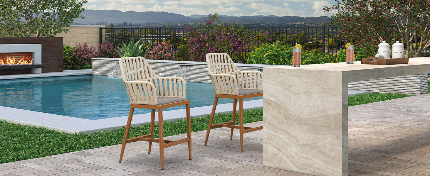 Barstools with Backrest and Cushion for Kitchen Lawn Pool