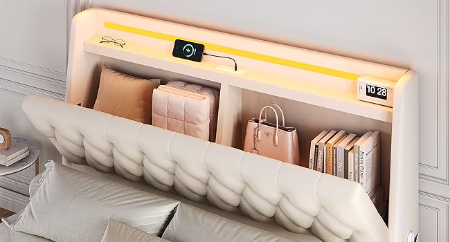 Queen bed frame with storage headboard