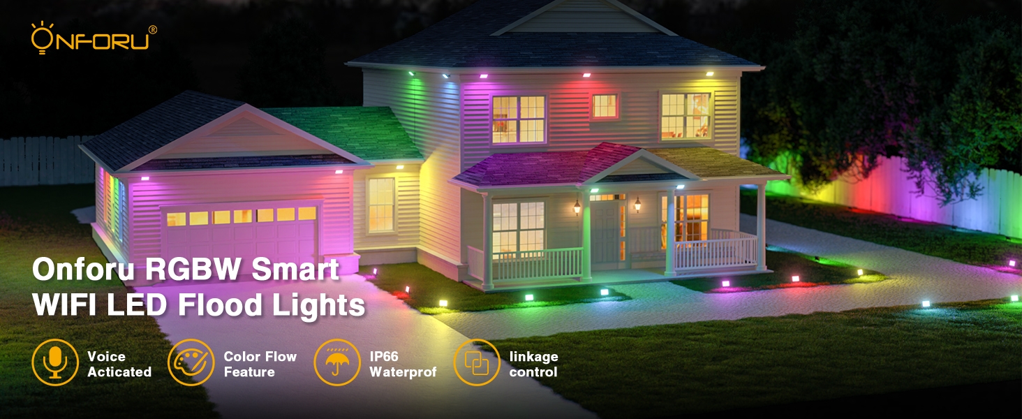 Onforu RGBW LED Flood Lights Outdoor, WiFi Color Changing Uplights