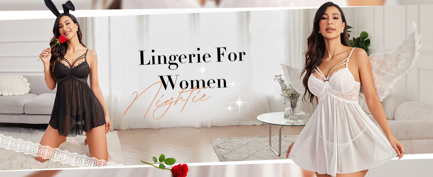 Lace Babydoll Wedding Lingeries Deep V Neckline Boudoir Outfits Sexy Chemise Nightie