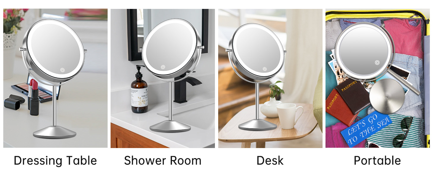 Makeup Vanity Mirror with LED Lights, 8 Inch Rechargeable