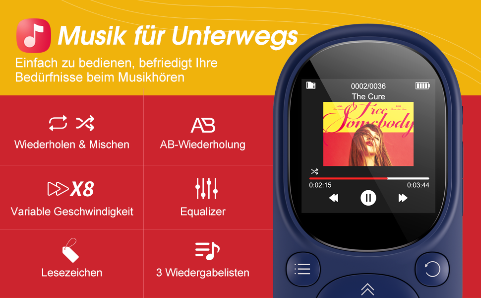 MECHEN MP3 Player Bluetooth 5.3 Sport 64GB mit Clip, TFT Farbbildschirm