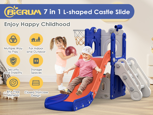 Amazon.com: BIERUM 7 in 1 Toddler Slide, L-Shaped Baby Slide