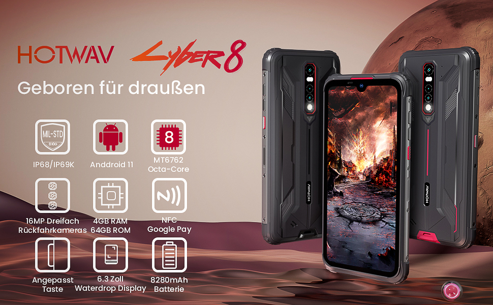 HOTWAV Cyber 8 本体 SIMフリースマートフォン HOTWAV Cyber 8 Rugged Phone | MediaTek Helio P22 Octa-Core