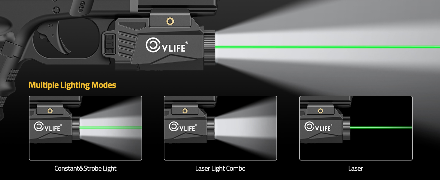 multiple lighting modes of CVLIFE 600 Lumens Pistol Light Laser Combo
