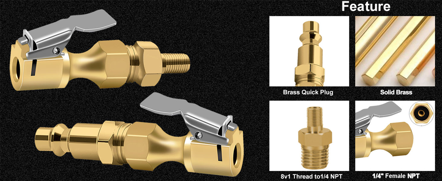 GODESON Air Chuck,Closed Flow Brass Air Chucks for Tires