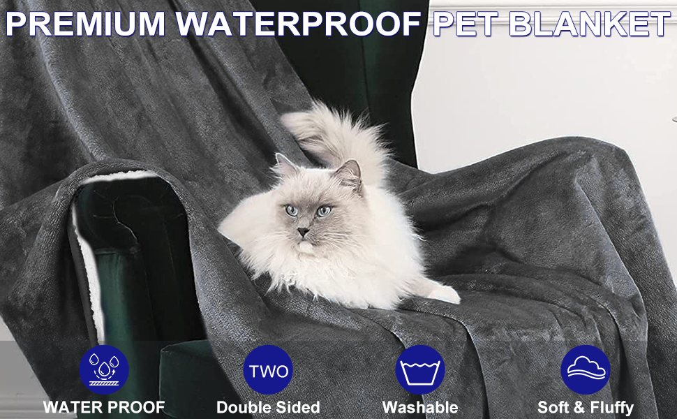Waterproof Dog Blanket with Pet Hair Remover, Washable Dog Fluffy