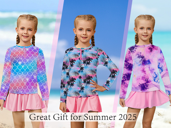 Amazon.com: Girls Long Sleeve Swimsuit Mermaid Rashguard Set