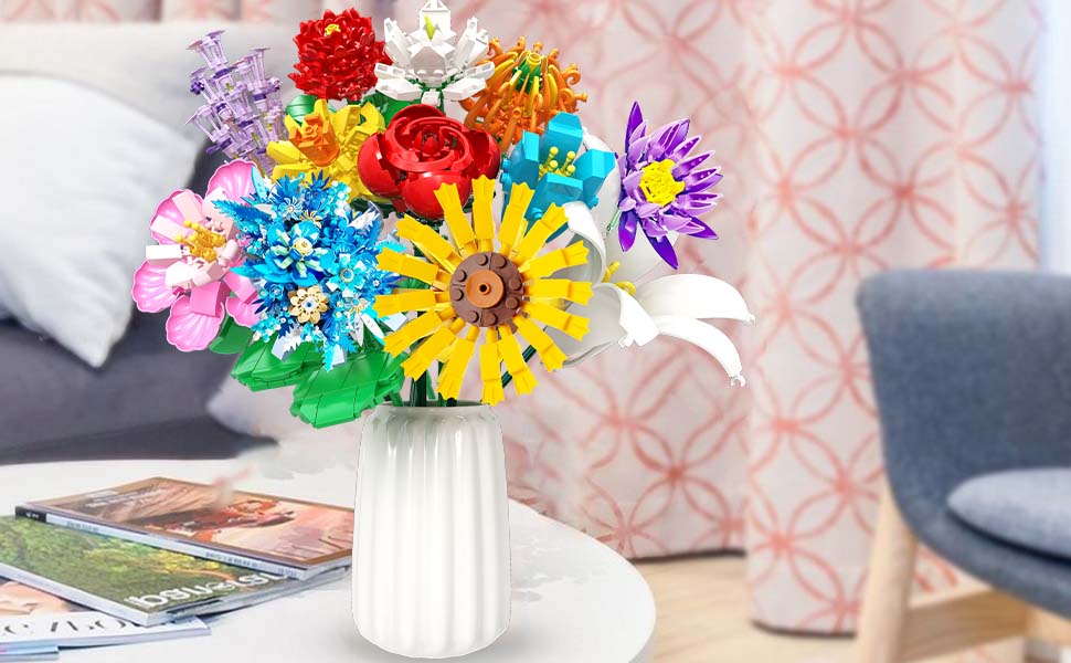 Amazon.com: IKIDSUN Flower Bouquet Building Toy Set, 12