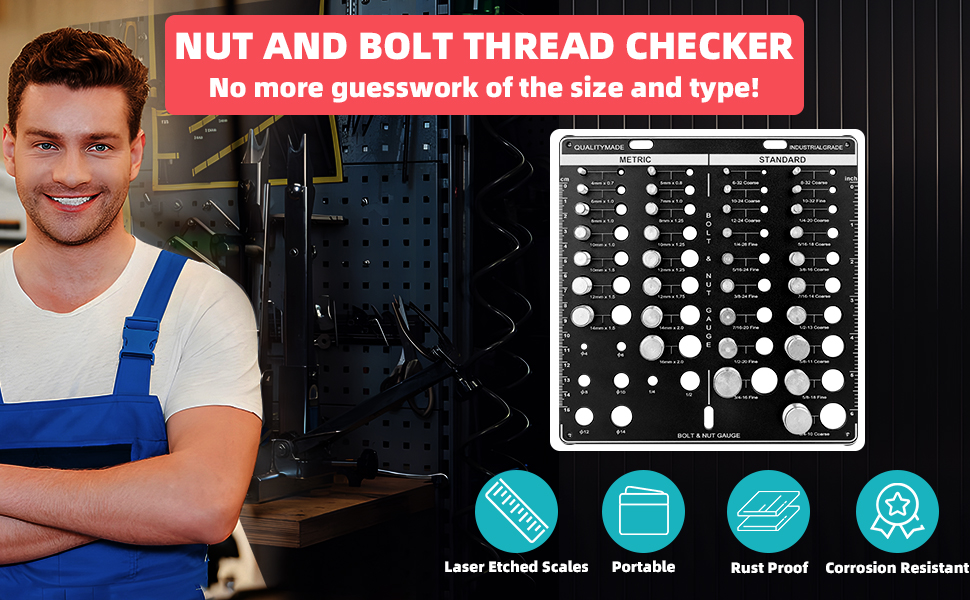 Thread Checker, Nut and Bolt Thread Checker, Bolt Size and Thread Gauge