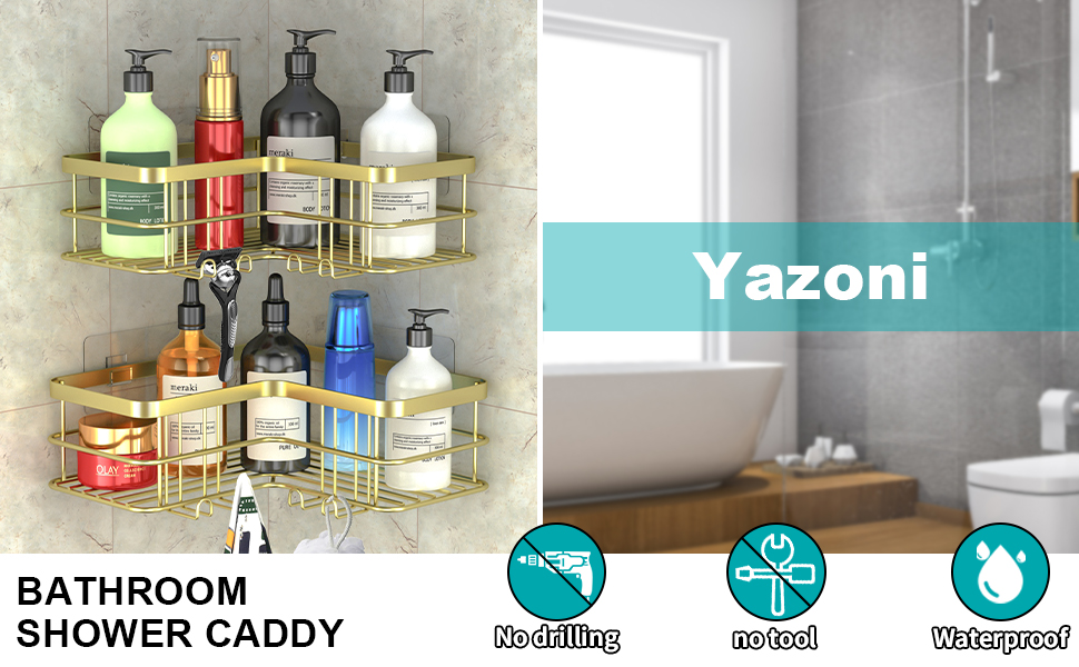 Yazoni Corner Shower Caddy, Adhesive Shower Shelves No Drilling [2Pack