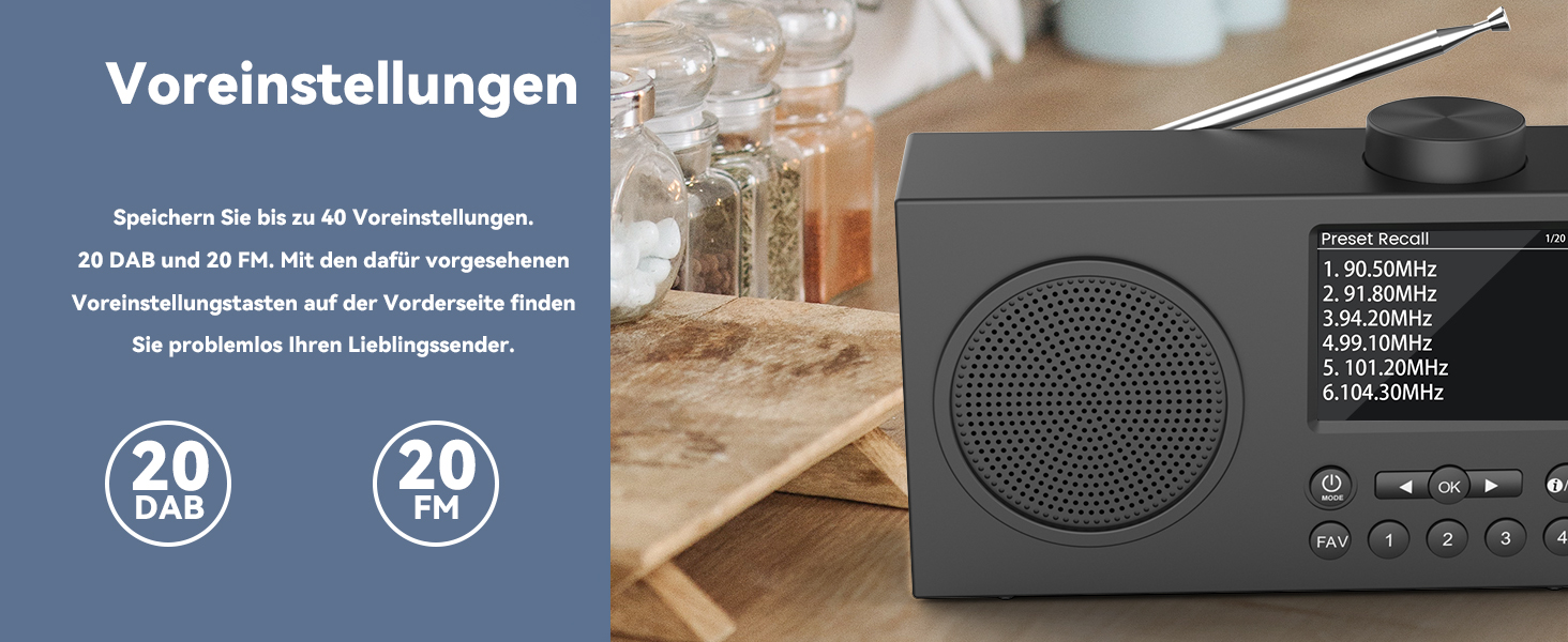 DAB Radio mit Bluetooth, DAB Plus Radio mit 3" Großes TFT Display