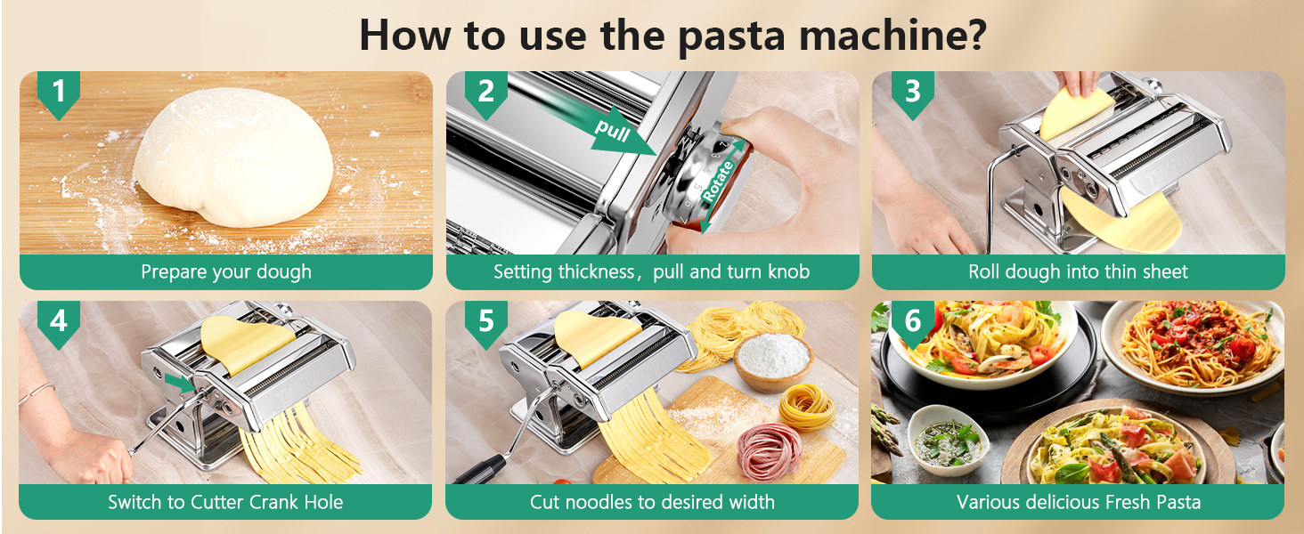 Manual Pasta Machine, Stainless Steel Pasta Maker, 7 Adjustable
