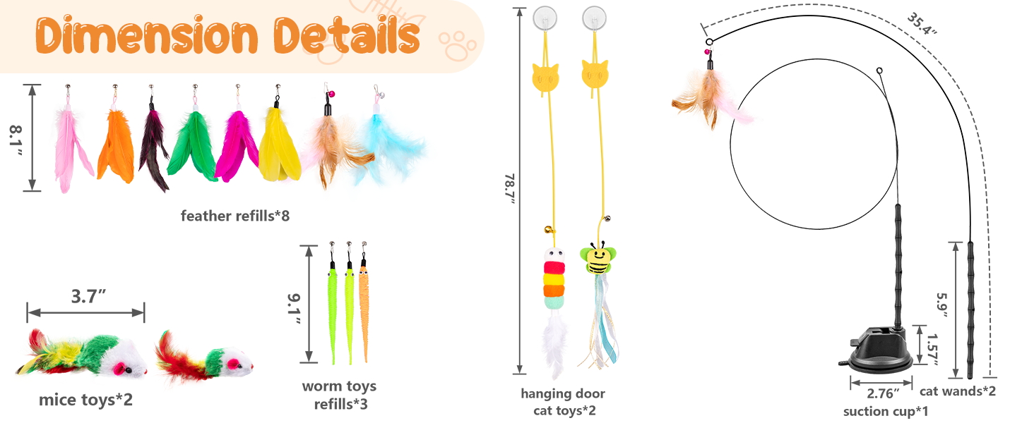 cat wand toy refill, doorway cat toy, cat toy worm, kitten toy pack, hanging cat toys