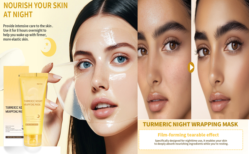 turmeric collagen night wrapping mask, hydrating & firming peel-off facial care hydrolyzed