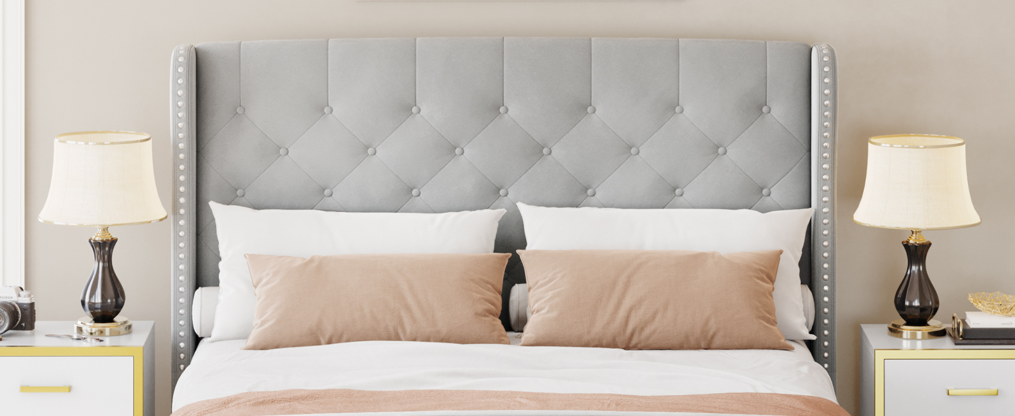 YITAHOME Bed Frame Queen Size, Platform Bed with Velvet