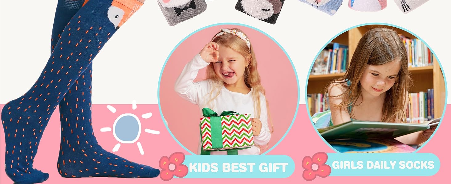 MOGGEI 6 Pairs Kids Girls Knee High Socks Gift Long Crazy Silly Tall Funny Boot Cute Animal Child Fun Socks 12 MOGGEI 6 Pairs Kids Girls Knee High Socks