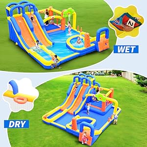 SL2514, Wellfuntime inflatable water slide with blower, blow up bounce house, jump house