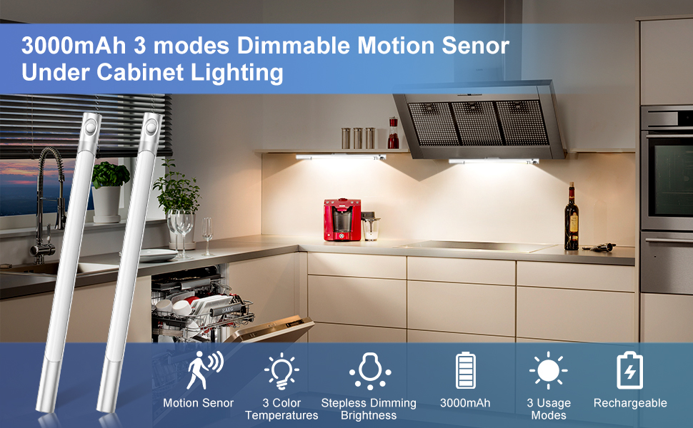 ceshu 2 Pack 15Inch Under Lighting Wireless, 3000mAh Closet