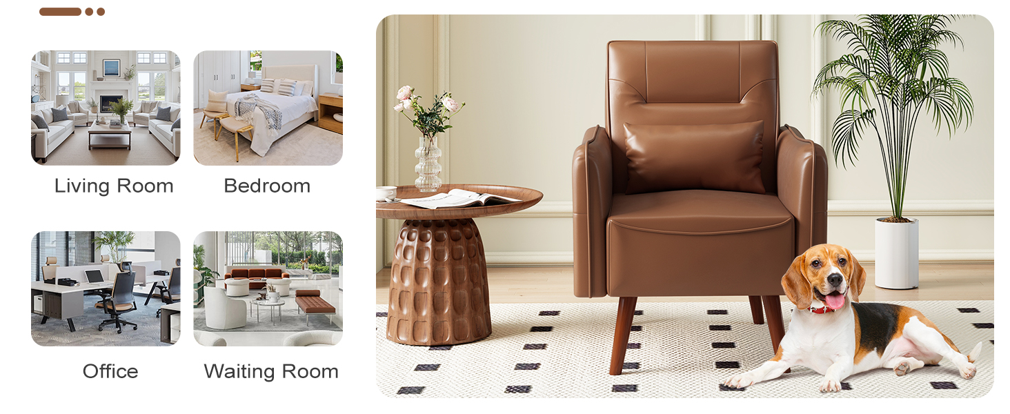 Mid-Century Modern Faux Leather Accent Chair for Living Room